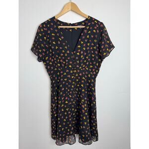 Madewell Womens Black Dress Floral Size 4 Swing Dress Silk